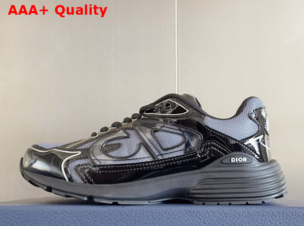 Dior B30 Countdown Sneaker in Light Gray Technical Mesh and Black Brilliant Finish Technical Fabric Replica