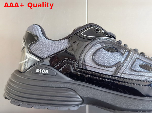 Dior B30 Countdown Sneaker in Light Gray Technical Mesh and Black Brilliant Finish Technical Fabric Replica