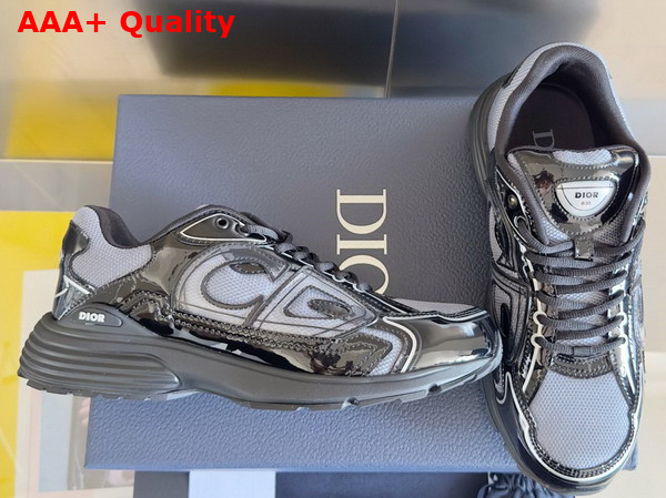 Dior B30 Countdown Sneaker in Light Gray Technical Mesh and Black Brilliant Finish Technical Fabric Replica