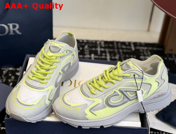 Dior B30 Countdown Tech Sneaker White Semi Transparent N3O Nylon Gray and Green Technical Fabric and Gray Rubber Replica