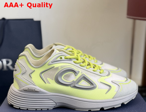 Dior B30 Countdown Tech Sneaker White Semi Transparent N3O Nylon Gray and Green Technical Fabric and Gray Rubber Replica