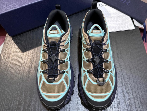 Dior B31 Runner Sneaker Khaki Technical Mesh and Turquoise Rubber with Warped Cannage Motif Replica