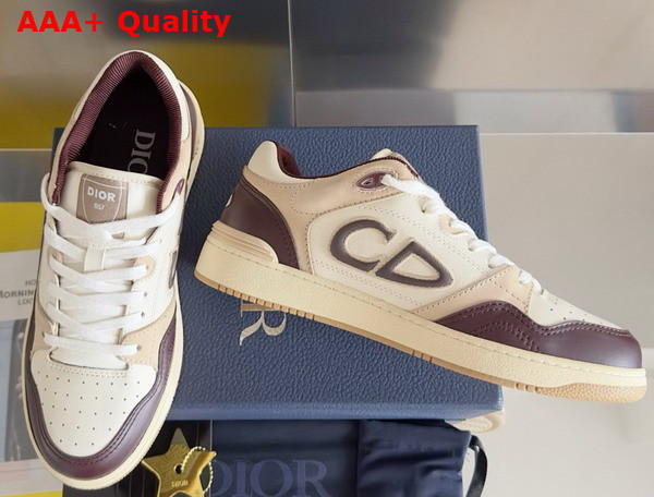 Dior B57 Low Top Sneaker Burgundy and Cream Smooth Calfskin with Beige Suede Replica