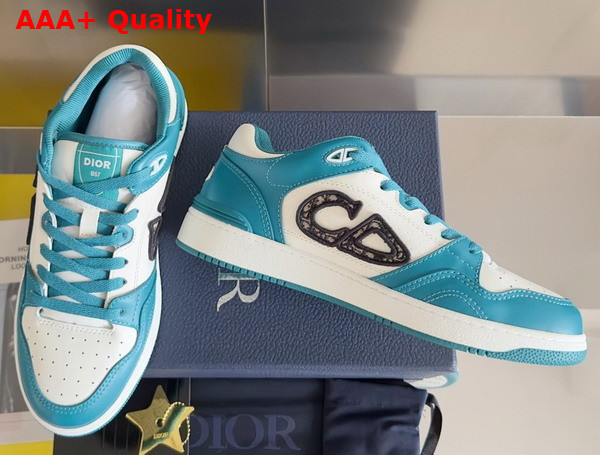 Dior B57 Low Top Sneaker Light Blue and White Smooth Calfskin with Beige and Black Dior Oblique Jacquard Replica