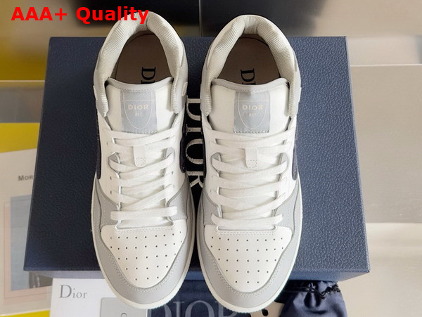 Dior B57 Mid Top Sneaker Gray and White Smooth Calfskin with Beige and Black Dior Oblique Jacquard Replica