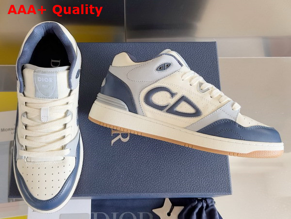 Dior B57 Mid Top Sneaker Navy Blue and Cream Smooth Calfskin with Gray Suede Replica