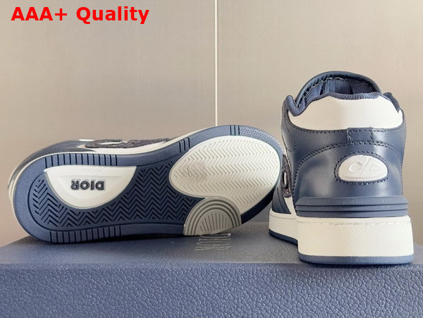 Dior B57 Mid Top Sneaker Navy Blue and White Smooth Calfskin with Beige and Black Dior Oblique Jacquard Replica