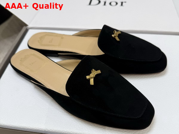 Dior Baby Bow Mule in Black Suede Goatskin Replica