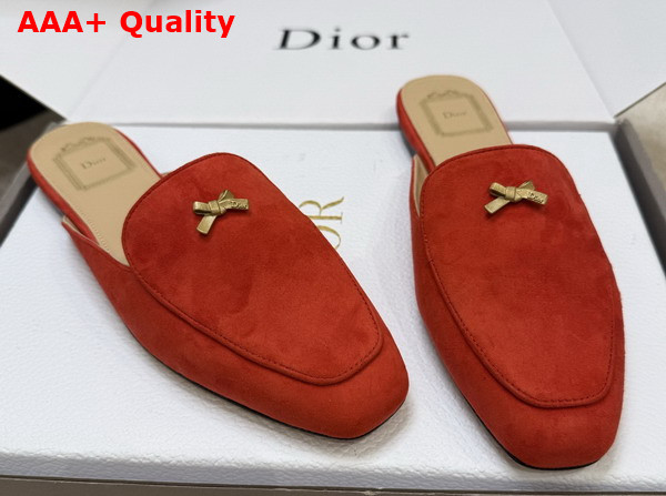Dior Baby Bow Mule in Red Suede Goatskin Replica