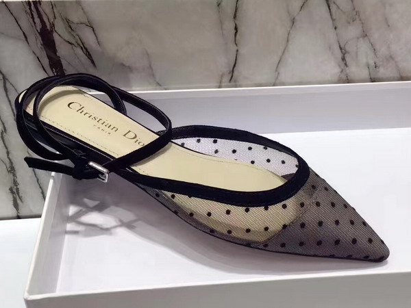 Dior Ballet Pump in Nude and Black Dotted Swiss Tulle 1cm For Sale