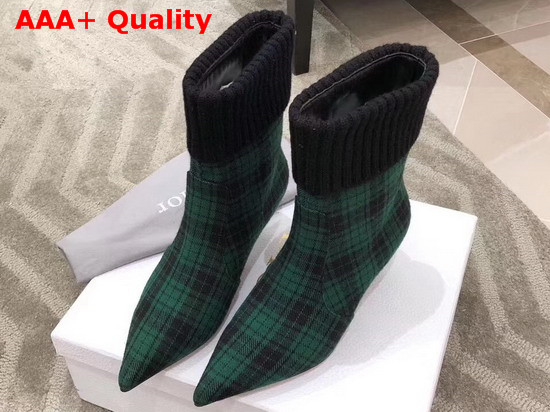 Dior Beat Low Boot in Black and Green Tartan Fabric Replica