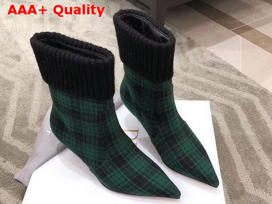 Dior Beat Low Boot in Black and Green Tartan Fabric Replica