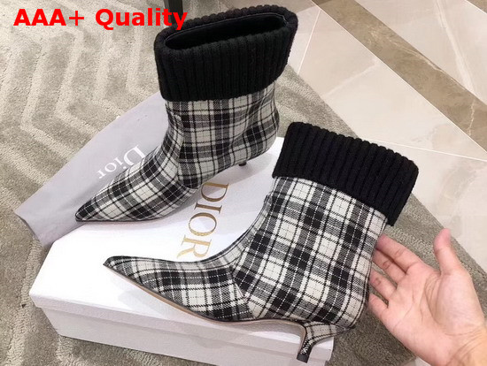 Dior Beat Low Boot in Black and Off White Tartan Fabric Replica