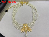 Dior Bee Necklace Gold Metal and White Resin Pearls Replica