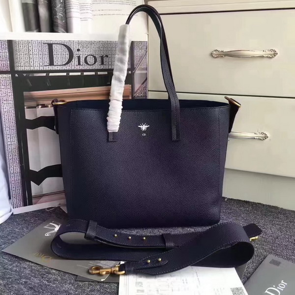 Dior Bee Shopping Bag in Navy Blue Grained Calfskin For Sale