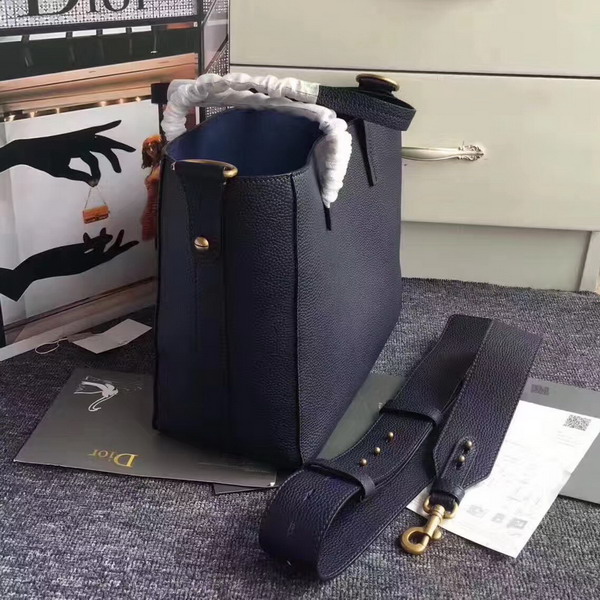 Dior Bee Shopping Bag in Navy Blue Grained Calfskin For Sale