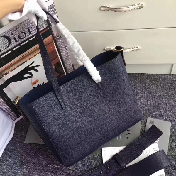 Dior Bee Shopping Bag in Navy Blue Grained Calfskin For Sale