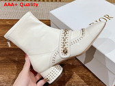 Dior Belle D Heeled Ankle Boot in White Patent Calfskin and Gold Finish Studs Replica