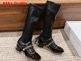 Dior Belle D Heeled Boot in Black Patent Calfskin and Gold Finish Studs Replica