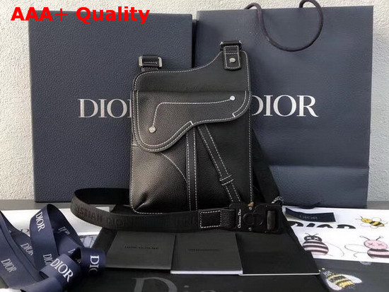 Dior Black Calfskin Messenger Bag with White Topstitching Replica