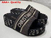 Dior Black and Cream Dway Dior Oblique Embroidered Cotton Wedge Mule Replica