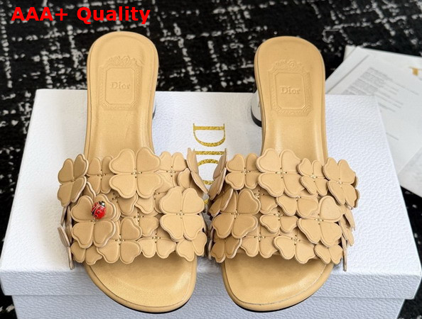 Dior Bloom Heeled Slide Beige Dior Clover Embroidered Lambskin Replica