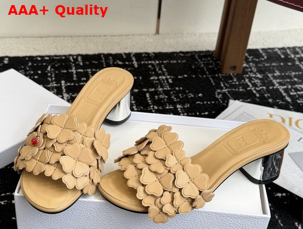 Dior Bloom Heeled Slide Beige Dior Clover Embroidered Lambskin Replica
