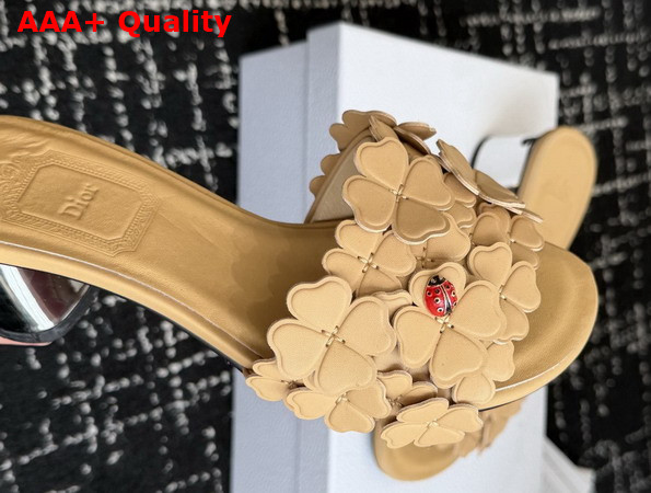 Dior Bloom Heeled Slide Beige Dior Clover Embroidered Lambskin Replica
