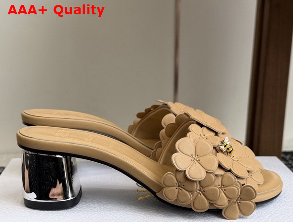 Dior Bloom Heeled Slide Beige Dior Clover Embroidered Lambskin Replica