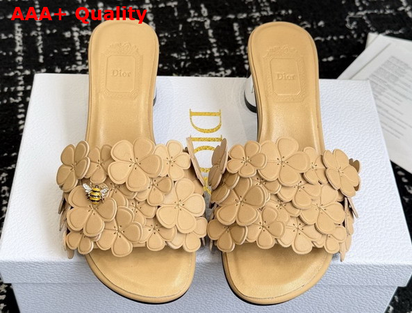 Dior Bloom Heeled Slide Beige Dior Clover Embroidered Lambskin Replica