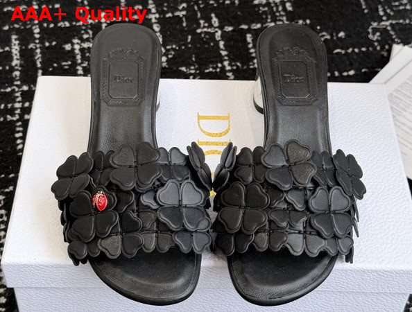 Dior Bloom Heeled Slide Black Dior Clover Embroidered Lambskin Replica