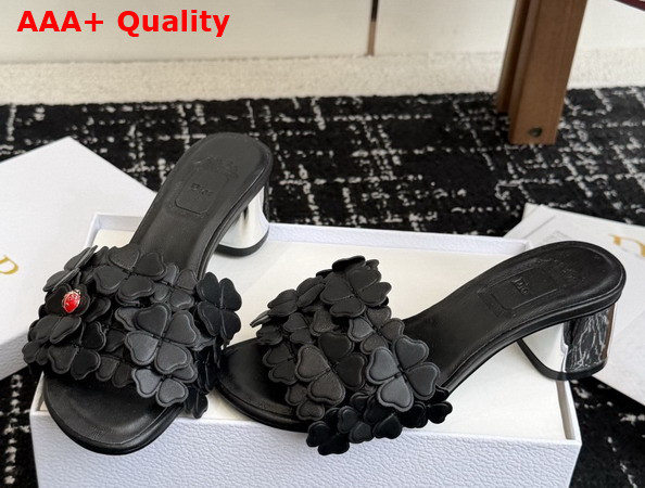 Dior Bloom Heeled Slide Black Dior Clover Embroidered Lambskin Replica