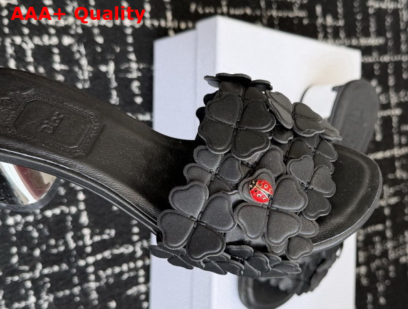 Dior Bloom Heeled Slide Black Dior Clover Embroidered Lambskin Replica