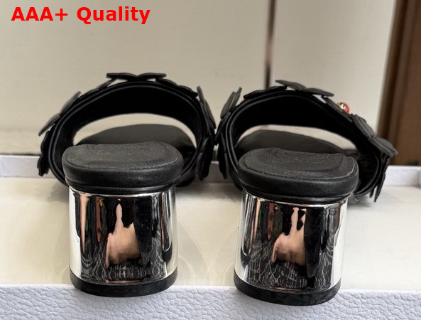 Dior Bloom Heeled Slide Black Dior Clover Embroidered Lambskin Replica