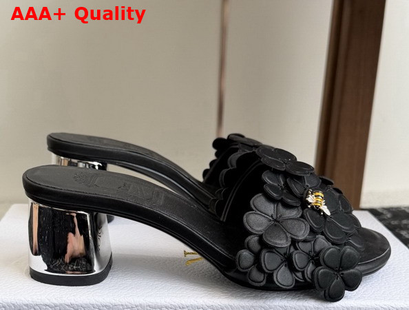 Dior Bloom Heeled Slide Black Dior Clover Embroidered Lambskin Replica