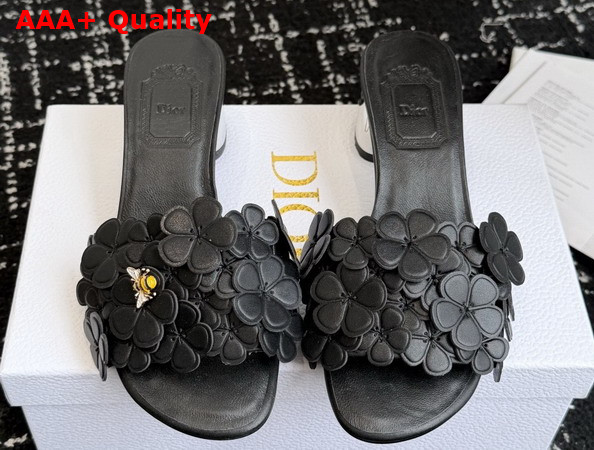 Dior Bloom Heeled Slide Black Dior Clover Embroidered Lambskin Replica