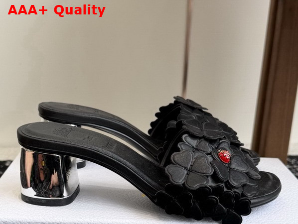 Dior Bloom Heeled Slide Black Dior Clover Embroidered Lambskin Replica