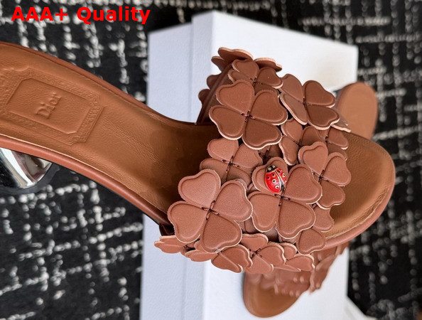 Dior Bloom Heeled Slide Camel Dior Clover Embroidered Lambskin Replica