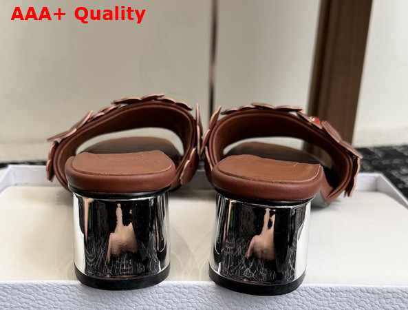 Dior Bloom Heeled Slide Camel Dior Clover Embroidered Lambskin Replica