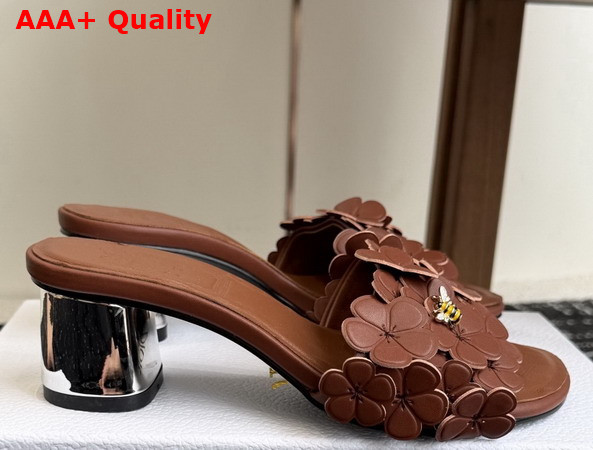 Dior Bloom Heeled Slide Camel Dior Clover Embroidered Lambskin Replica