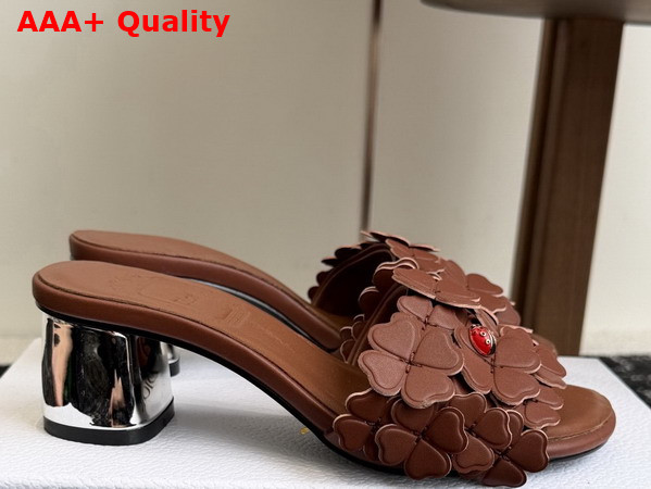 Dior Bloom Heeled Slide Camel Dior Clover Embroidered Lambskin Replica