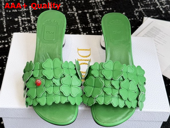 Dior Bloom Heeled Slide Green Dior Clover Embroidered Lambskin Replica
