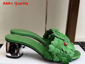 Dior Bloom Heeled Slide Green Dior Clover Embroidered Lambskin Replica