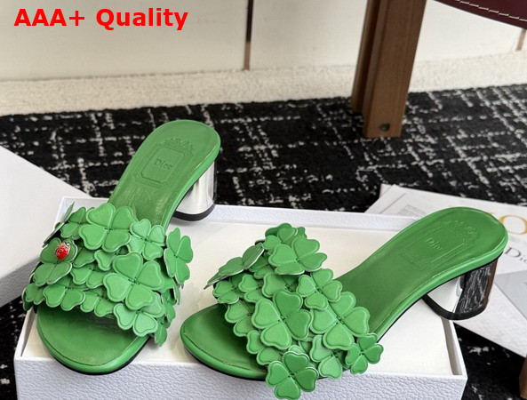 Dior Bloom Heeled Slide Green Dior Clover Embroidered Lambskin Replica