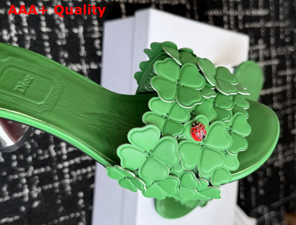 Dior Bloom Heeled Slide Green Dior Clover Embroidered Lambskin Replica