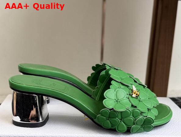 Dior Bloom Heeled Slide Green Dior Clover Embroidered Lambskin Replica