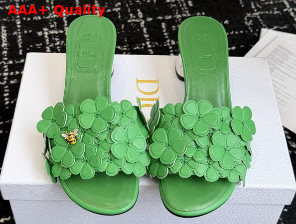 Dior Bloom Heeled Slide Green Dior Clover Embroidered Lambskin Replica