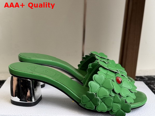 Dior Bloom Heeled Slide Green Dior Clover Embroidered Lambskin Replica