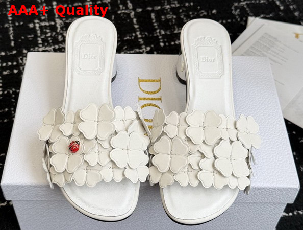 Dior Bloom Heeled Slide White Dior Clover Embroidered Lambskin Replica