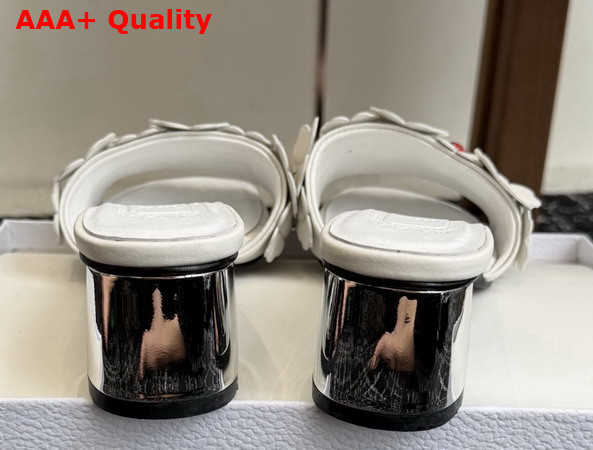 Dior Bloom Heeled Slide White Dior Clover Embroidered Lambskin Replica